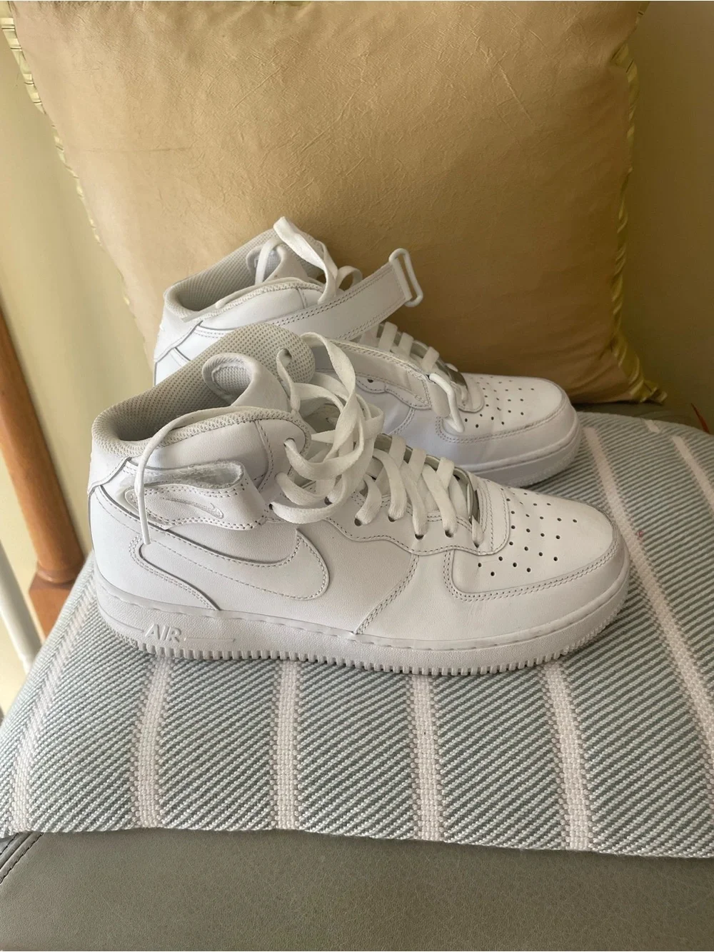 Nike Air Force 1 All-White High-Top Strap Sneakers
